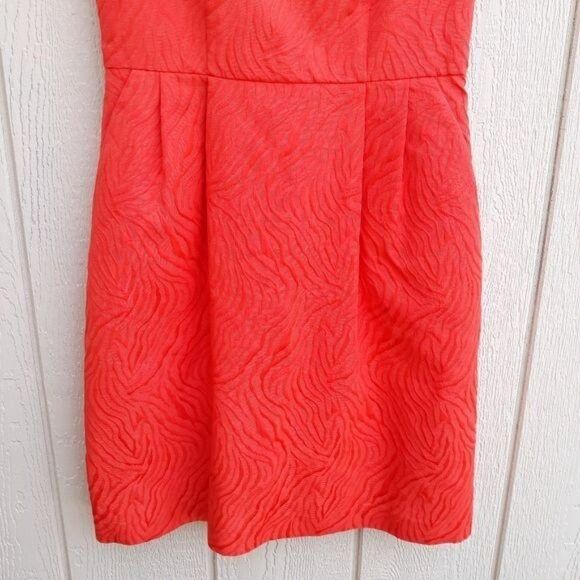 Ellen Tracy Sheath Dress V-neck Keyhole Cutouts Animal Textured Pockets Orange - Picture 5 of 12